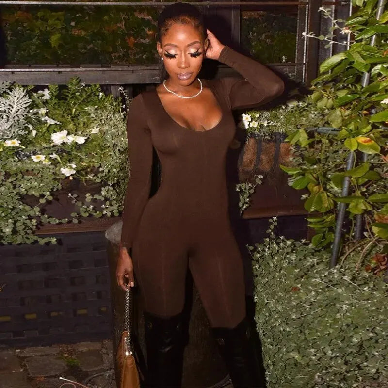 Women 2024 Autumn Winter Long Sleeve Bodycon Streetwear Jumpsuit Overall One Piece Outfit Wholesale Items for Business